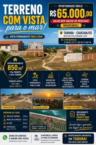 ? Terreno com Vista para o Mar | 850 m² | Tabuba - Caucaia/CE