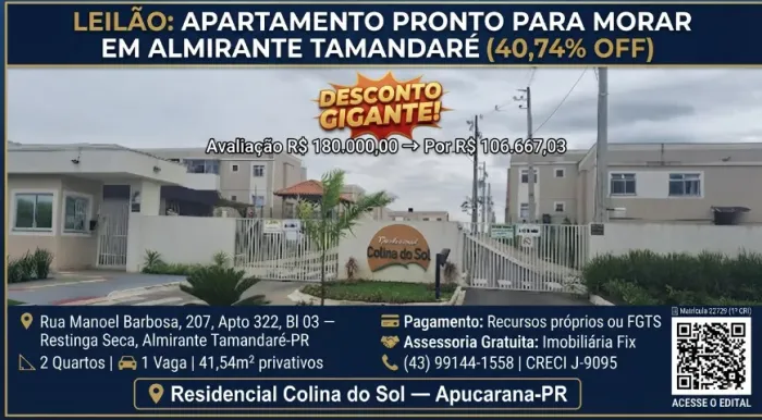 ? LEILÃO: APARTAMENTO PRONTO PARA MORAR EM ALMIRANTE TAMANDARÉ (40,74% OFF)