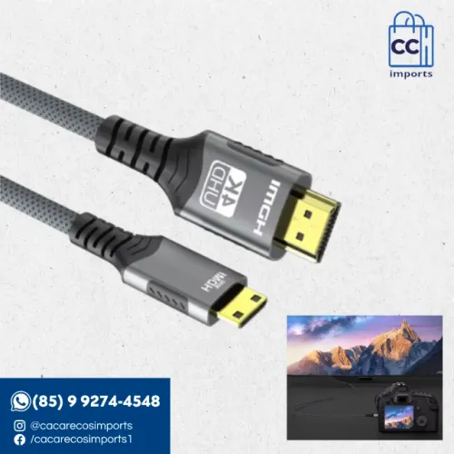 Cabo Mini HDMI 2M para HDMI 4K 60Hz Trançado, Bidirecional | Novo | Pronta Entrega
