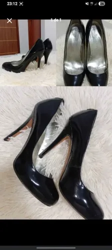 Scarpin Ivanka Trump Verniz Preto com Salto Alto e Meia-Pata