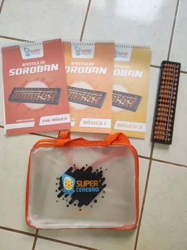 Kit Super Cérebro, com Soroban, 3 apostilas pré e basico 1/2 e pasta