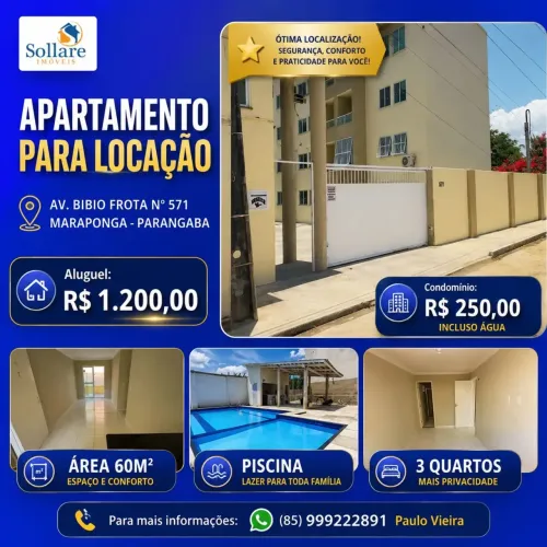 Alugo Apartamento 03 Quartos, 02 Banheiros, Varanda e Lazer no Bairro Maraponga