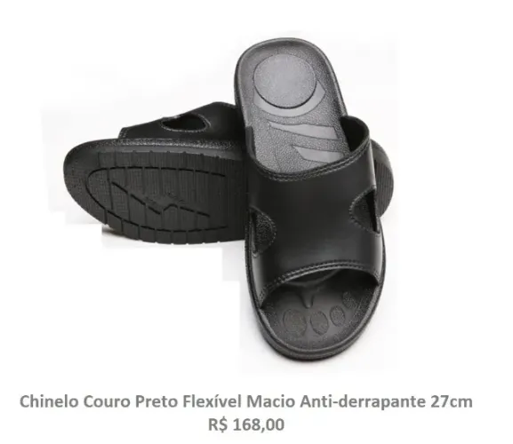 Chinelo Couro Preto Flexível Macio Anti-derrapante 27cm 40 41