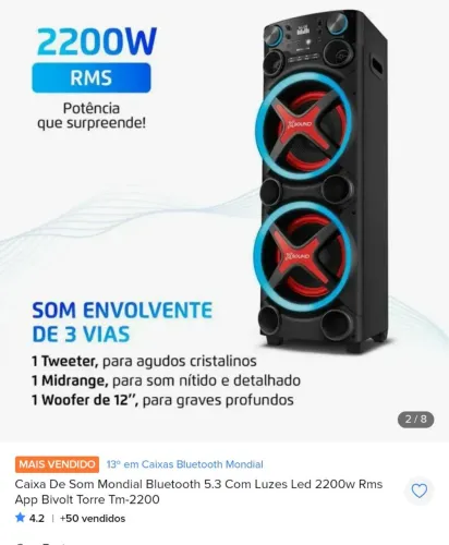 Torre de som MUNDIAL 2200w