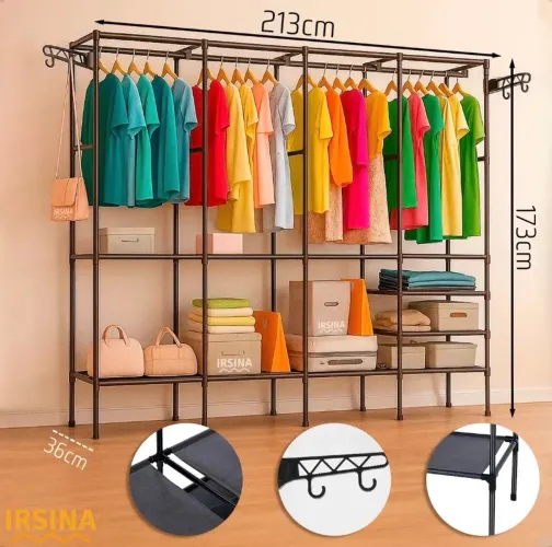 Cabideiro Arara Organizador Guarda Roupa Preto Resistente