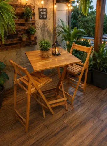 Conjunto Mesa Bistro + 2 Banquetas Em Eucalipto Envernizado