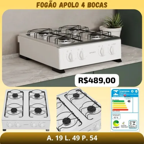 Fogão de bancada Apolo 4 bocas