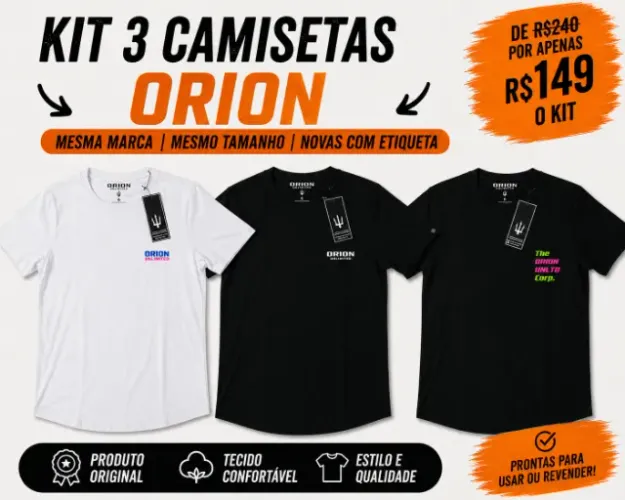 KIT 3 CAMISETAS ORION - TAMANHO GG - NOVAS COM ETIQUETA