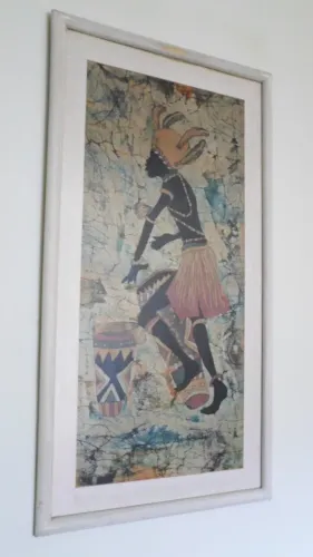 QUADRO ARTE AFRICANA TRIBAL BATIK - TECIDO PINTADO A MÃO ( Antigo)  