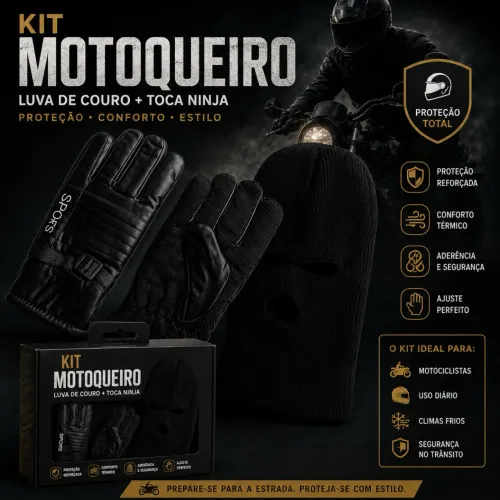 Kit luva de motoqueiro térmica + Toca ninja inverno