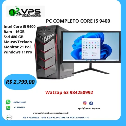 COMPUTADOR COMPLETO CORE I5 9400F, SSD 480GB 16GB