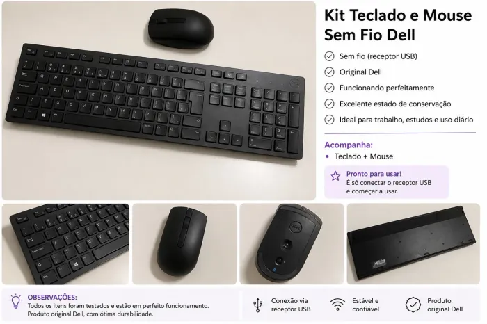 Kit Teclado e Mouse Sem Fio Dell Original - Excelente Estado
