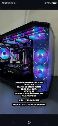 Pc gamer ultima geração intel core i7 14700f B760m gaming, nvme 2tb, rtx 3070 8GB