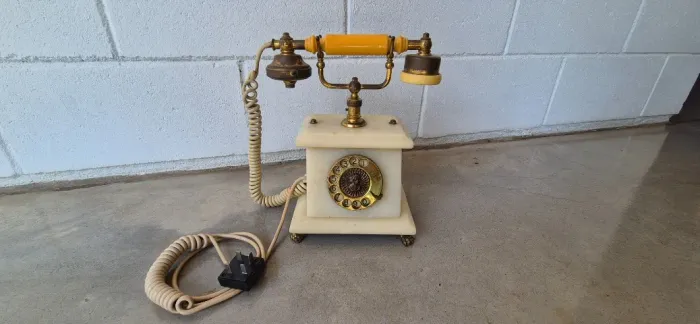 Telefone Antigo De Disco Teleart - Base Em Mármore E Latão Vintage / Retrô
