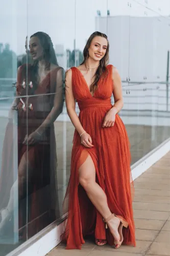 Vestido de festa terracota