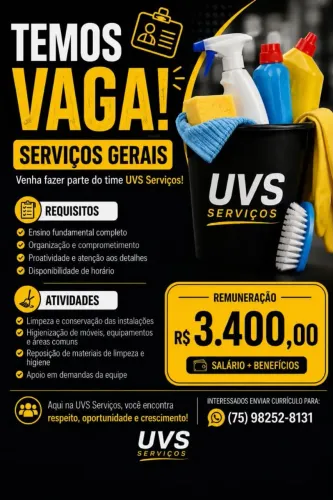 Auxiliar de Serviços Gerais (PJ) R$ 3,400,00
