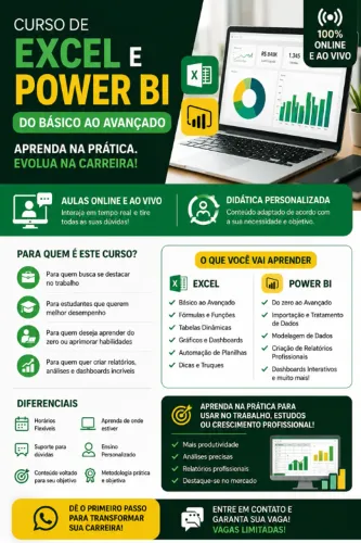 Curso de Excel e Power BI - Do Básico ao Avançado | Online e Ao Vivo