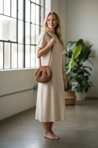 Bolsa em croche artesanal caramelo