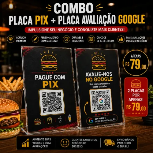 Placa Pix Personalizada em Acrílico + Placa Google Avaliações QR Code | Personalizamos