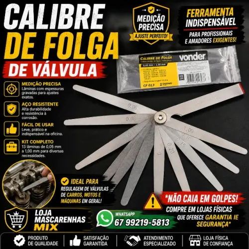 Calibrador De Folga 13 Lâminas 0,05 A 1,0 Mm Eda Profissional COD: 058