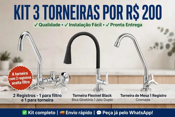 Três torneiras de pia bancada cozinha