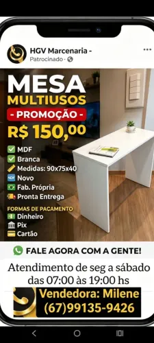 Mesa multiuso em MDF branco TX