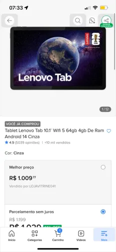 Tablet Lenovo 2 meses de uso TROCO EM NOTEBOOK 