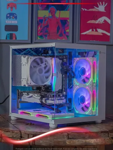 Desktop R7 2700X, RX 580, 16GB, NVMe 512GB, Cooler 120mm, Fonte 500W, Gabinete Aquário