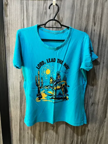 Camiseta Feminina Country Azul Turquesa - Estampa Cavalo e Cacto