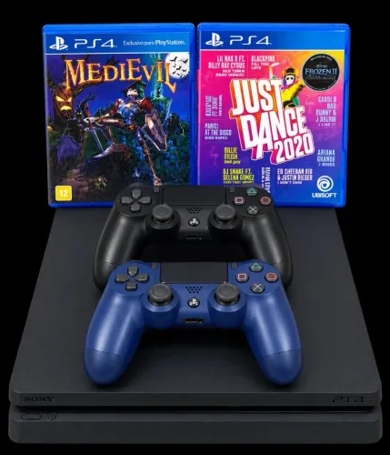PS4 Slim + 2 Controles + 2 Jogos Originais | Conservado