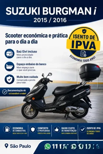 Suzuki Burgman 125i 2015/2016 ? IPVA Isento ? Só Pegar e Rodar Completa com Bagageiro Givi