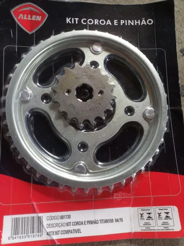 Kit coroa e pinhão  da marca ALLEN  sem  corrente  cabe titan 150 e estart 160  da Honda 