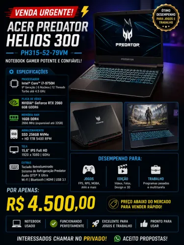 ACER PREDATOR HELIOS 300 - RTX 2060 - VENDA URGENTE