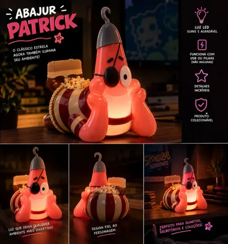 ? Balde de Pipoca Patrick Estrela com LED ? Lacrado e Colecionável
