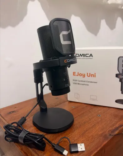 COMICA EJoy Uni Microfone USB Gamer RGB, Cancelamento de Ruído e Controle de Ganho
