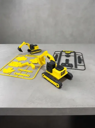 Kit Card Escavadeira 3D de Montar Amarela e Preta | Miniatura de Máquina de Construção De
