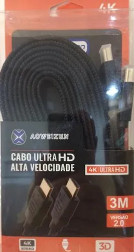 Cabo Hdmi 3mt Com Malha Achatada 2.0 4k Ultra Hd - Hdtv Aoweixun