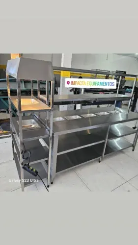 Bancada condimentadora com pista quente-para pizzaria, hamburgueria sob medida