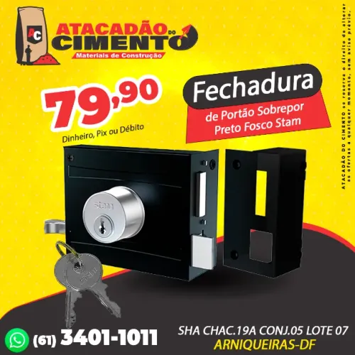 Fechadura de Portão Sobrepor Preto Fosco Stam