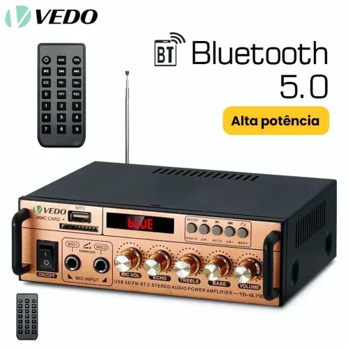 Amplificador de áudio digital bluetooth FM USB 2 karaoke
