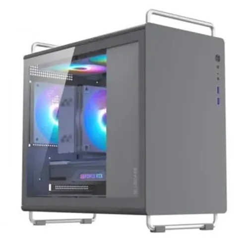 Gabinete Gamer Bluecase Tiny PRO, mATX, Lateral Vidro, USB 3.0, 5 Fans, Sem Fonte, Cinza -