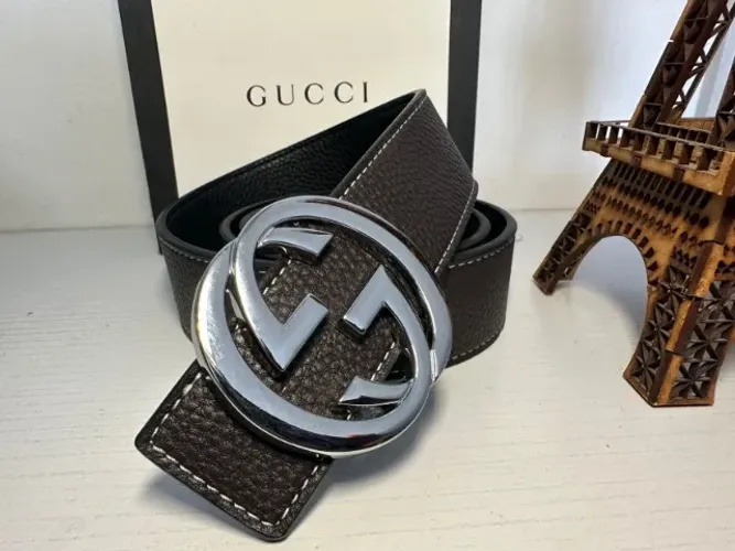 CINTO MASCULINO PREMIUM GUCCI MARROM VS PRETO DUPLAFACE FIVELA PRATA CROMADO PREMIUM GUCCI