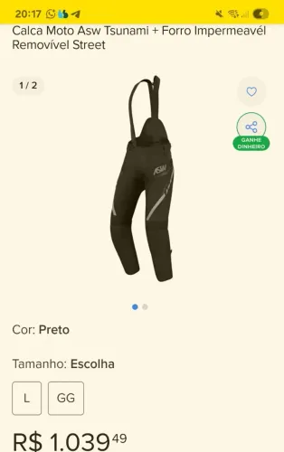 Calça Tsunami e jaqueta motociclista Pangea M, ASW