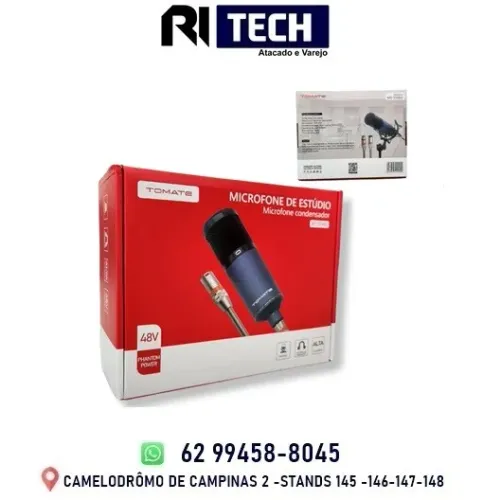 Microfone Condensador de Estúdio 48V Phantom Power Padrão Polar Unidirecional Gravação
