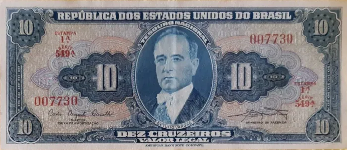 10 Cédulas - Getúlio Vargas - 10 Cruzeiros Fe ( Flor de Estampa)   