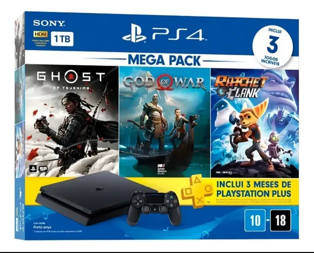 PlayStation 4 Mega Pack 1TB + 5 Jogos Mídia Física