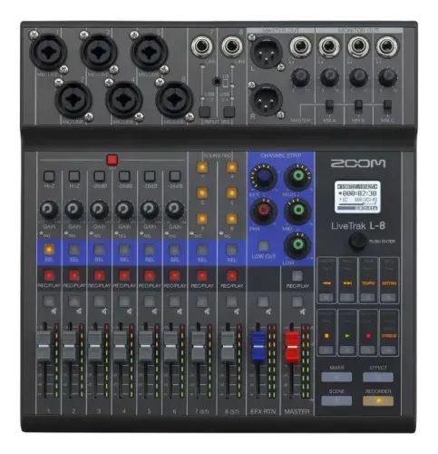 Mesa De Som Zoom Mixer Interface Áudio Livetrak L 8 Canais Gravador Multipista