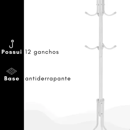 mancebo cabideiro chão pé bolsa casaco chapéu 12 ganchos cor branco  mb-10b