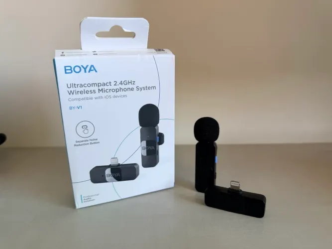 Microfone de lapela sem fio BOYA by-V1 para iPhone iPad