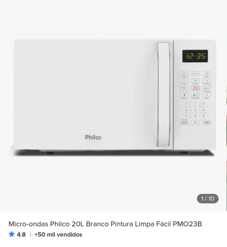 Micro-ondas Philco 20L Branco Pintura Limpa Fácil PMO23B